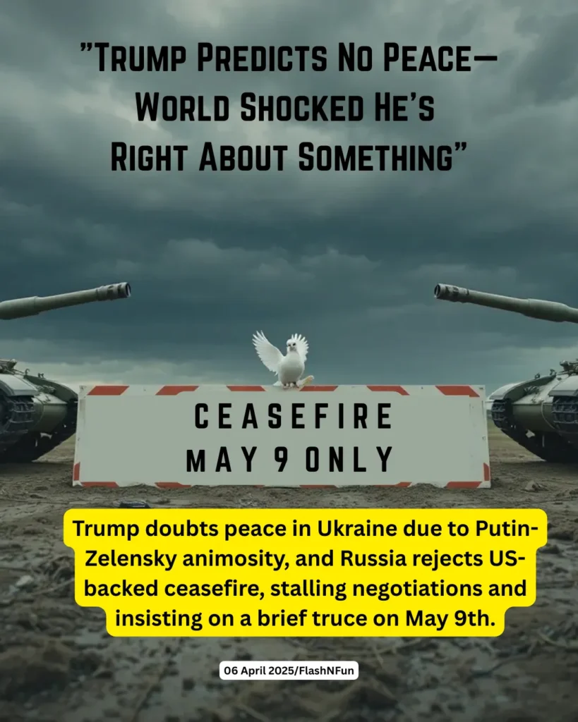 Trump doubts peace in Ukraine due to Putin-Zelensky animosity, and Russia rejects US-backed ceasefire, stalling negotiations and insisting on a brief truce on May 9th.