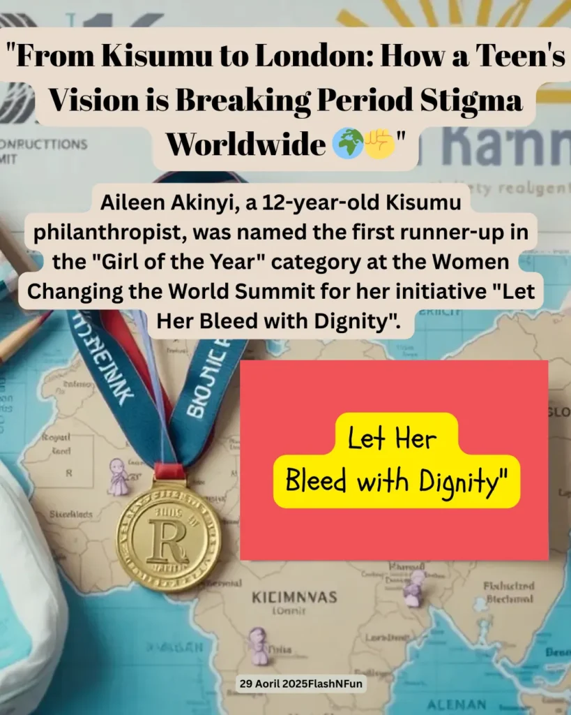 Aileen Akinyi, a 12-year-old Kisumu philanthropist, was named the first runner-up in the "Girl of the Year" category at the Women Changing the World Summit for her initiative "Let Her Bleed with Dignity".