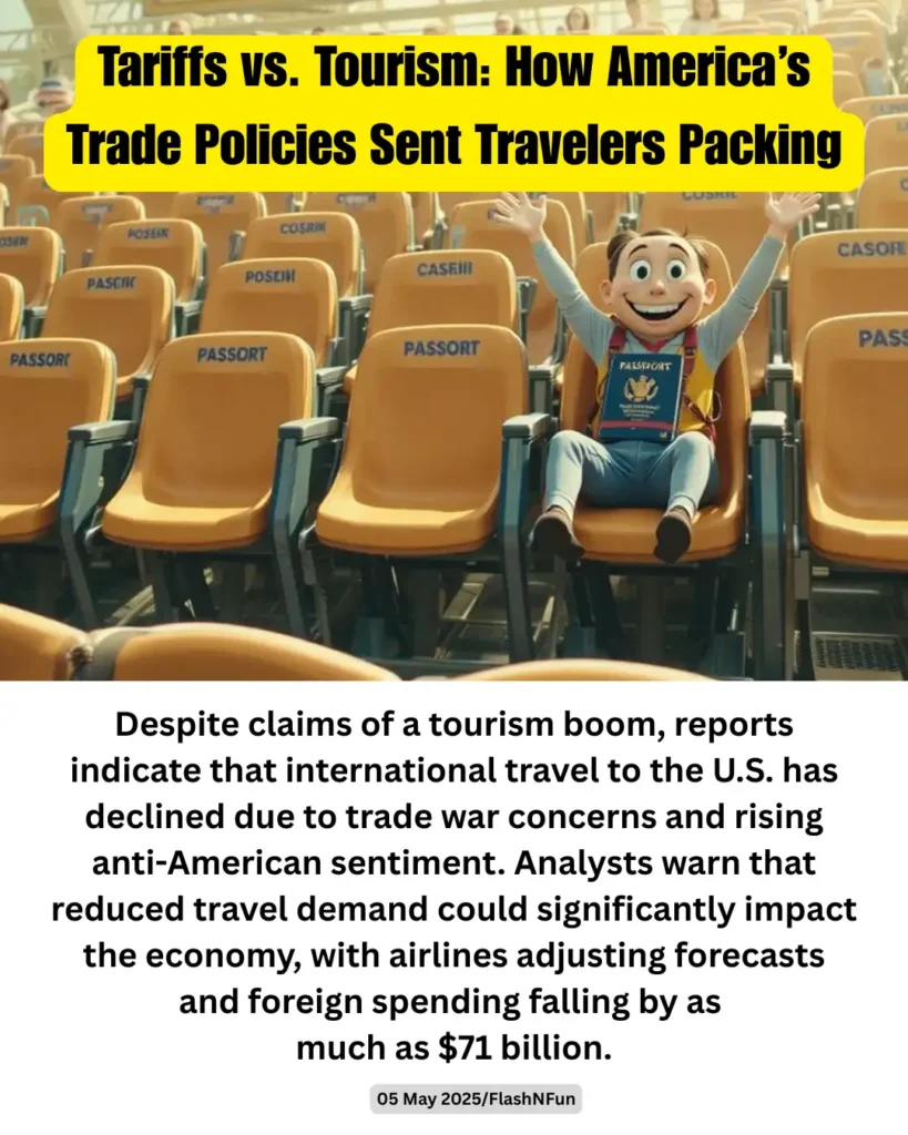 Despite claims of a tourism boom, reports indicate that international travel to the U.S. has declined due to trade war concerns and rising anti-American sentiment. Analysts warn that reduced travel demand could significantly impact the economy, with airlines adjusting forecasts and foreign spending falling by as
much as $71 billion.