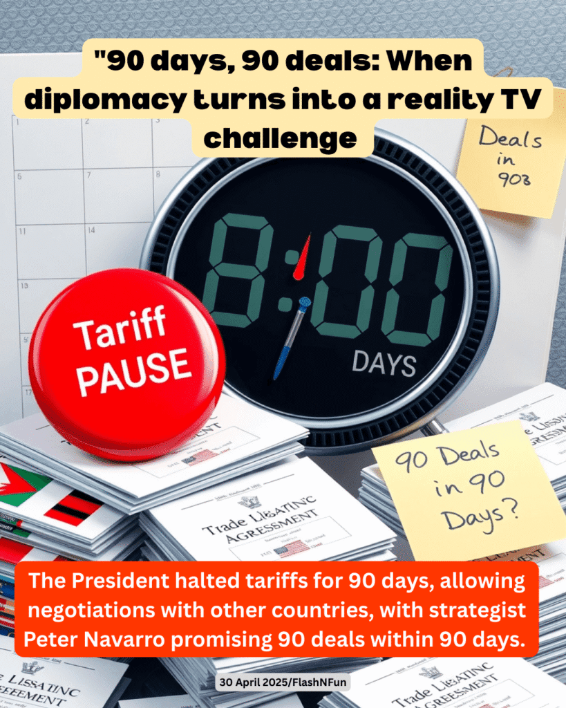 The President halted tariffs for 90 days, allowing negotiations with other countries, with strategist Peter Navarro promising 90 deals within 90 days.