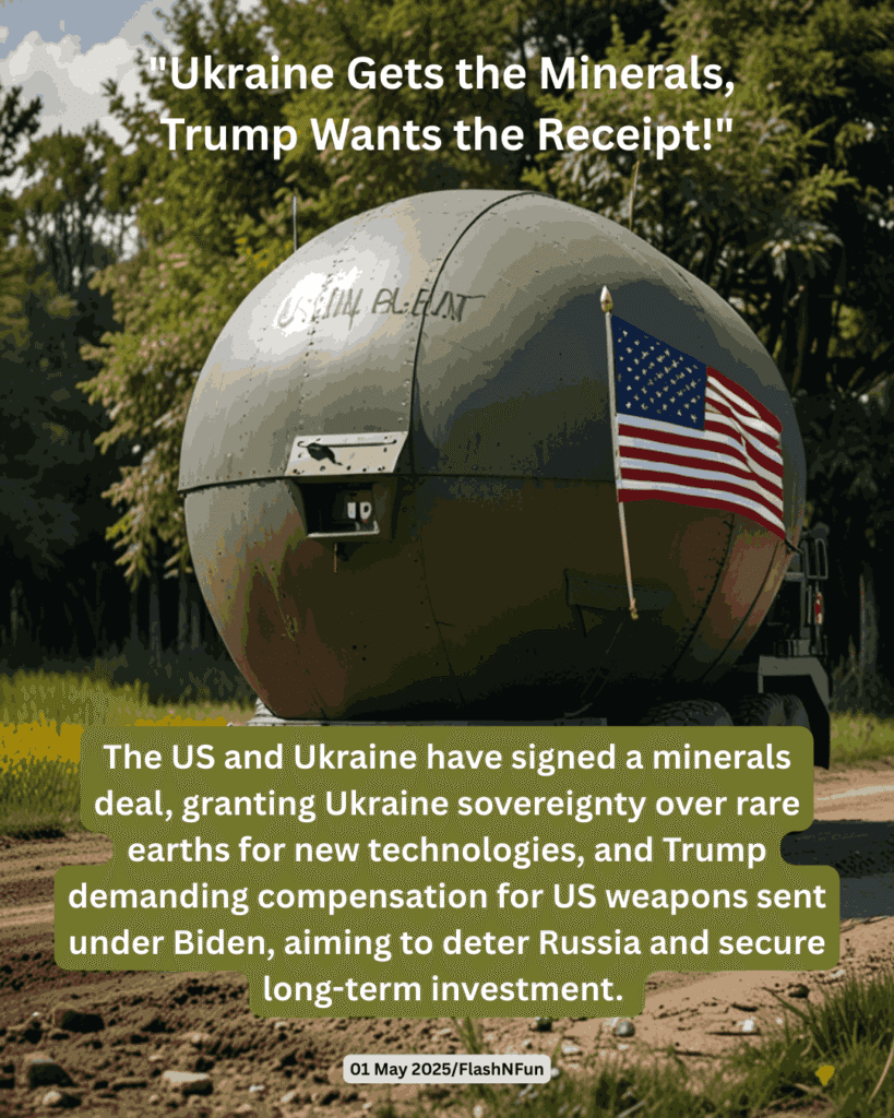 The US and Ukraine have signed a minerals deal, granting Ukraine sovereignty over rare earths for new technologies, and Trump demanding compensation for US weapons sent under Biden, aiming to deter Russia and secure long-term investment.