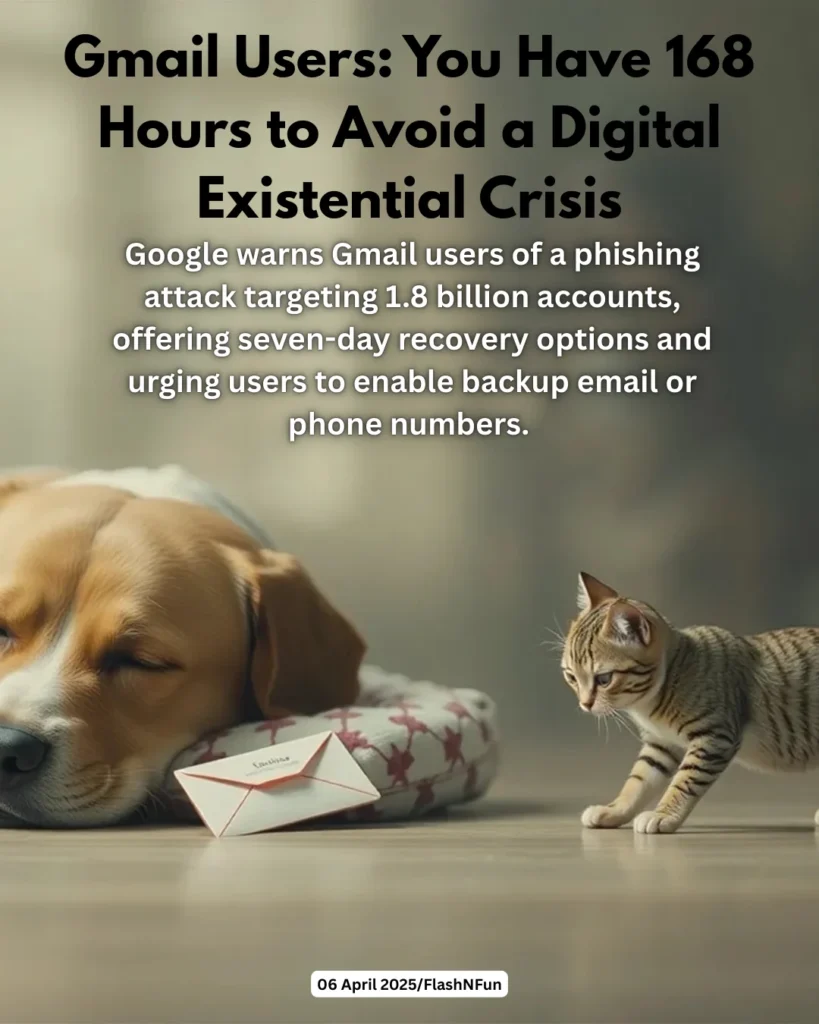 Google warns Gmail users of a phishing attack targeting 1.8 billion accounts, offering seven-day recovery options and urging users to enable backup email or phone numbers.