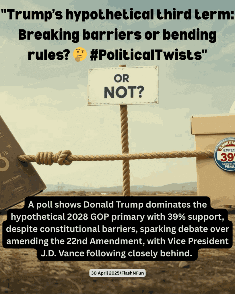 A poll shows Donald Trump dominates the hypothetical 2028 GOP primary with 39% support, despite constitutional barriers, sparking debate over amending the 22nd Amendment, with Vice President J.D. Vance following closely behind.