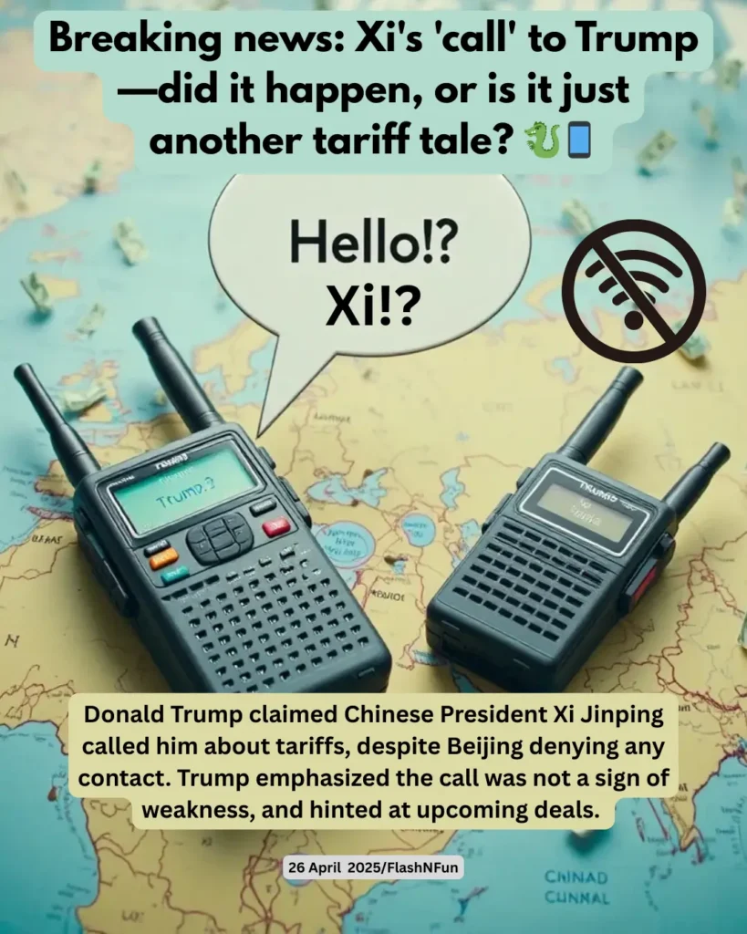 Donald Trump claimed Chinese President Xi Jinping called him about tariffs, despite Beijing denying any contact. Trump emphasized the call was not a sign of weakness, and hinted at upcoming deals.