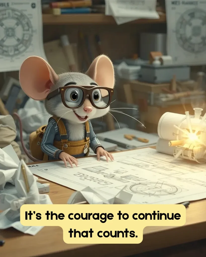 This motivational cartoon mouse meme captures the essence of perseverance with the quote, “It’s the courage to continue that counts.” Perfect for inspirational meme lovers, this uplifting image encourages resilience, determination, and a positive mindset. Share this life quotes meme to inspire others to keep going, no matter the challenges they face.