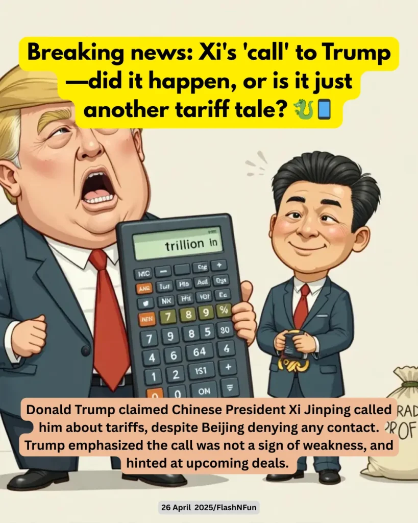 Donald Trump claimed Chinese President Xi Jinping called him about tariffs, despite Beijing denying any contact. Trump emphasized the call was not a sign of weakness, and hinted at upcoming deals.