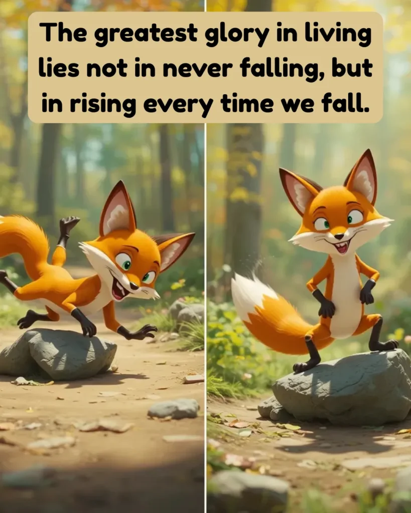 This motivational fox meme delivers an inspiring life quote: "The greatest glory in living lies not in never falling, but in rising every time we fall." Perfect for fans of positive thinking, resilience memes, and cartoon inspiration. Share this uplifting life lesson with a cute fox twist on your favorite meme site.
.