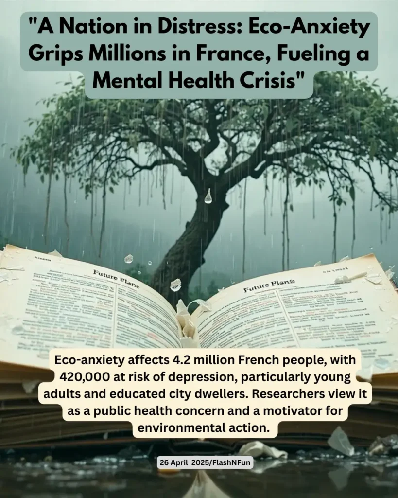 Eco-anxiety affects 4.2 million French people, with 420,000 at risk of depression, particularly young adults and educated city dwellers. Researchers view it as a public health concern and a motivator for environmental action.