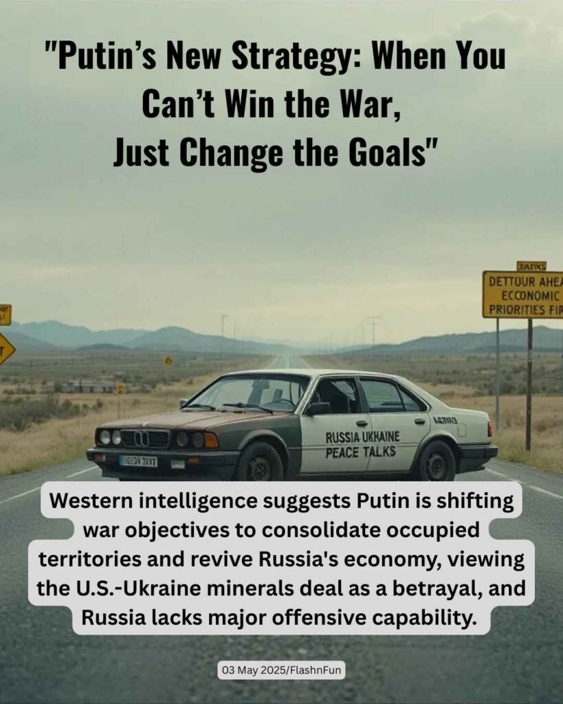 Western intelligence suggests Putin is shifting war objectives to consolidate occupied territories and revive Russia's economy, viewing the U.S.-Ukraine minerals deal as a betrayal, and Russia lacks major offensive capability