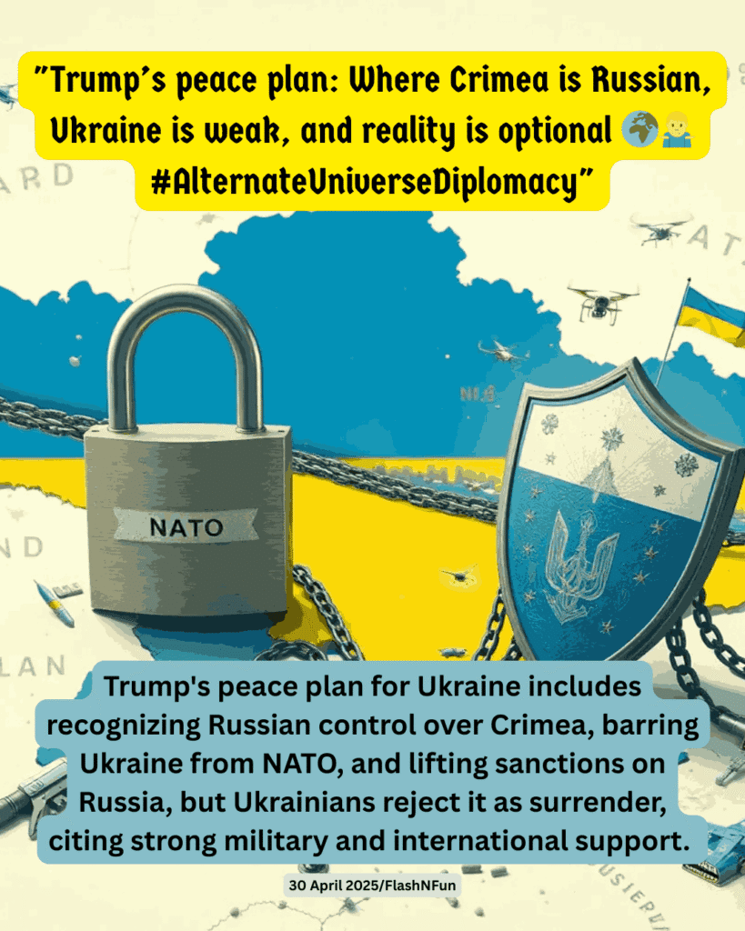 Trump's peace plan for Ukraine includes recognizing Russian control over Crimea, barring Ukraine from NATO, and lifting sanctions on Russia, but Ukrainians reject it as surrender, citing strong military and international support.