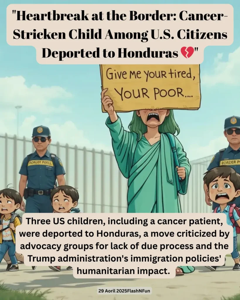 Three US children, including a cancer patient, were deported to Honduras, a move criticized by advocacy groups for lack of due process and the Trump administration's immigration policies' humanitarian impact.