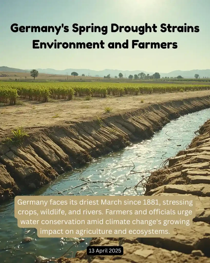 Germany faces its driest March since 1881, stressing crops, wildlife, and rivers. Farmers and officials urge water conservation amid climate change's growing impact on agriculture and ecosystems