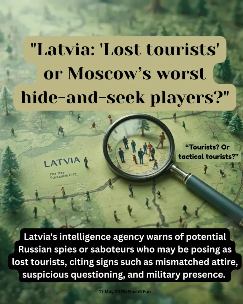 Latvia's intelligence agency warns of potential Russian spies or saboteurs who may be posing as lost tourists, citing signs such as mismatched attire, suspicious questioning, and military presence.