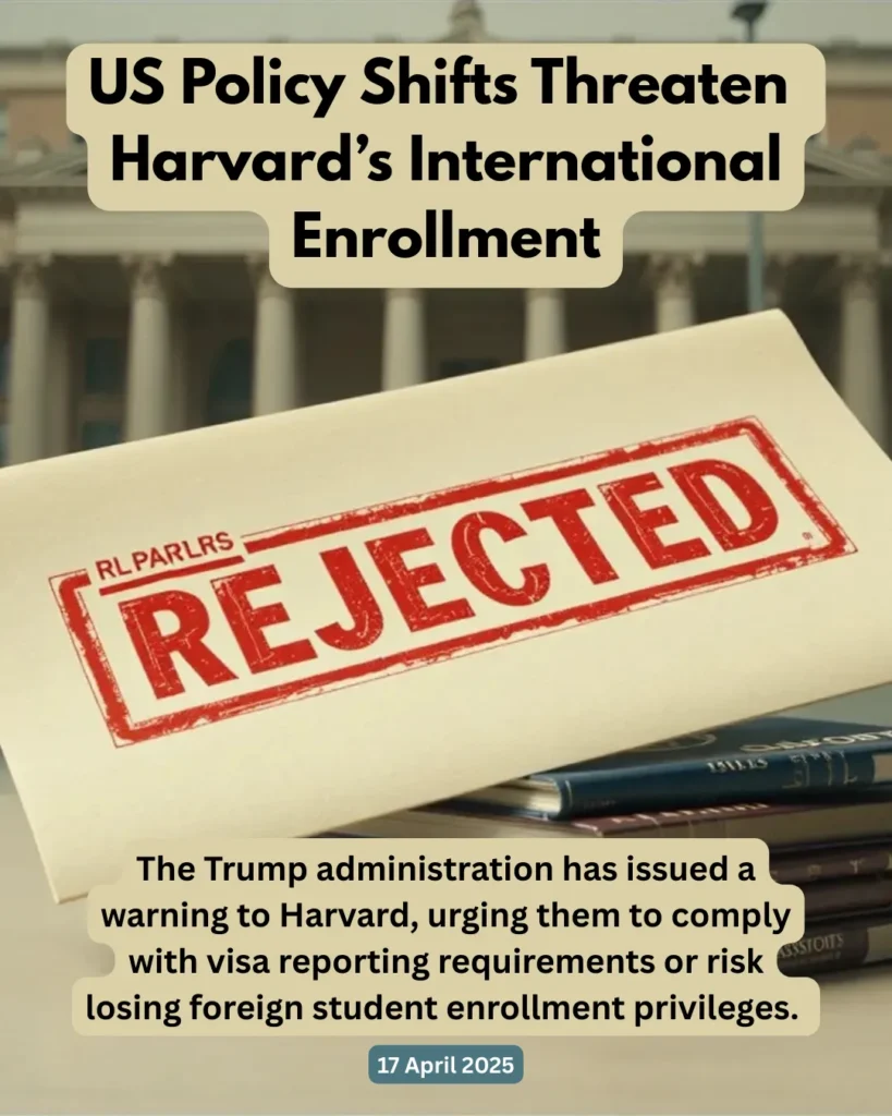 The Trump administration has issued a warning to Harvard, urging them to comply with visa reporting requirements or risk losing foreign student enrollment privileges.
