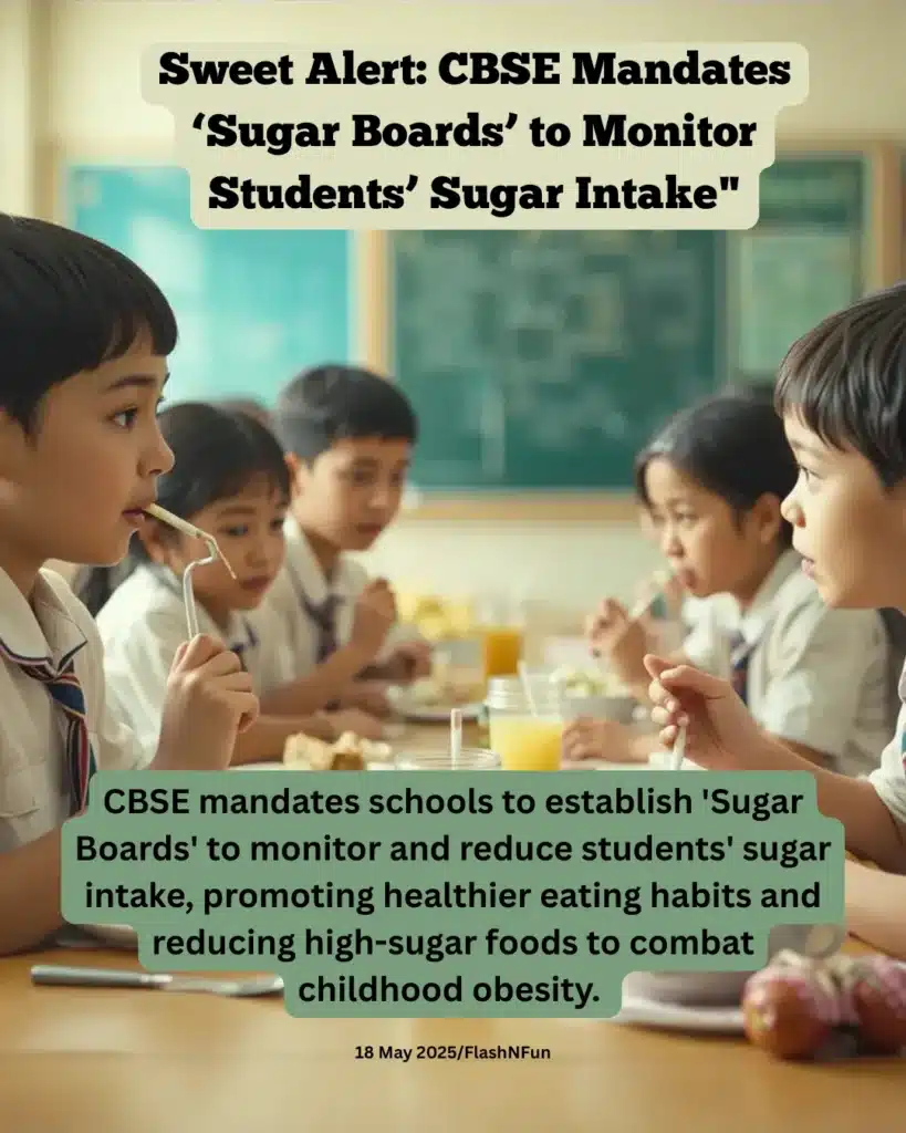 CBSE mandates schools to establish 'Sugar Boards' to monitor and reduce students' sugar intake, promoting healthier eating habits and reducing high-sugar foods to combat childhood obesity.