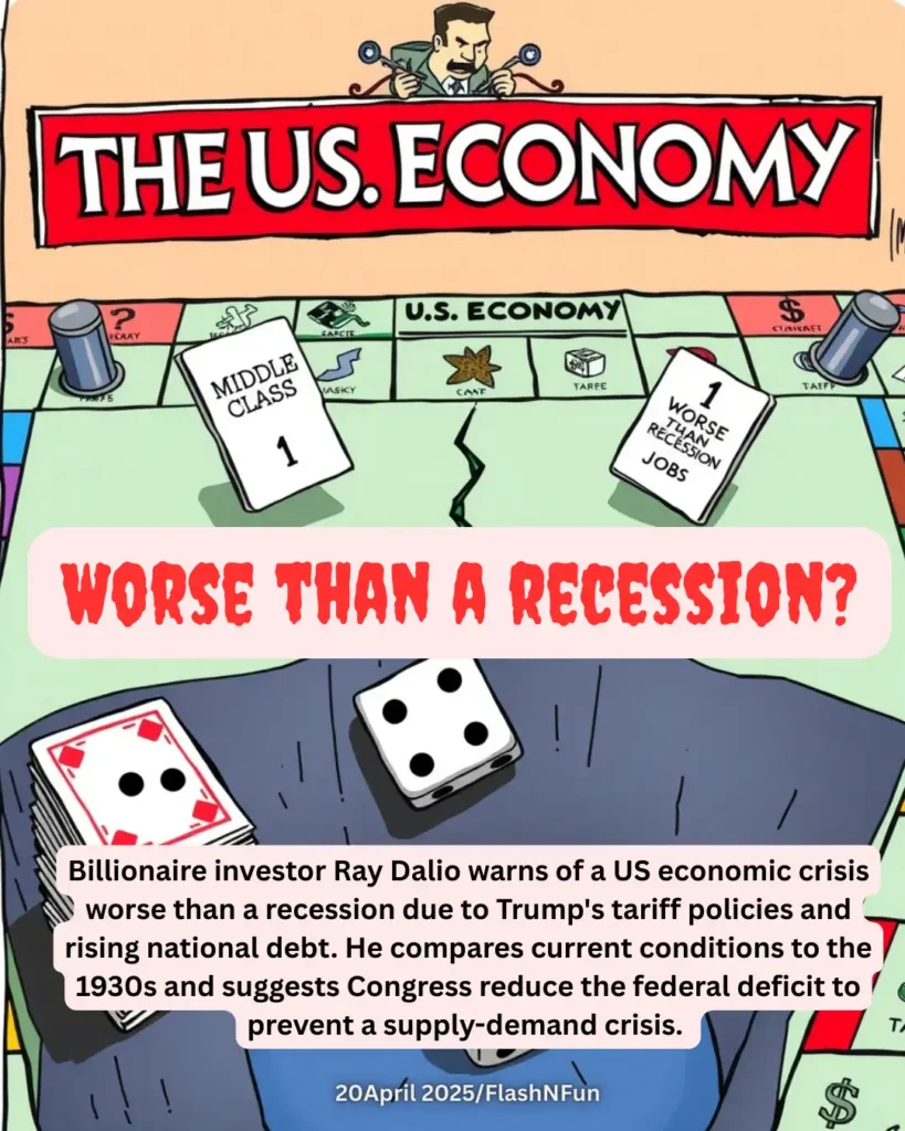 Billionaire Ray Dalio warns of a US economic crisis due to Trump's tariffs and rising national debt.