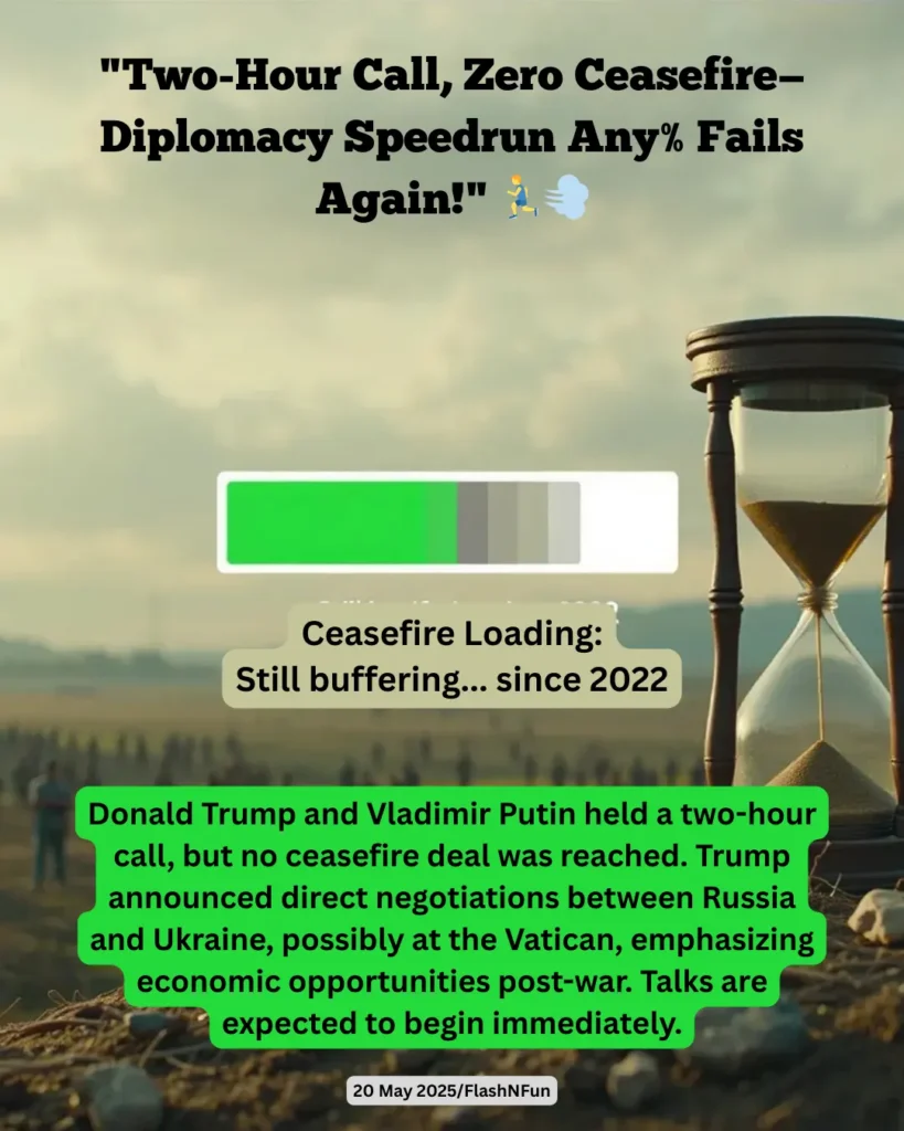 "Two-Hour Call, Zero Ceasefire—Diplomacy Speedrun Any% Fails Again!" 🏃♂️💨#news, #memes, #diplomacy, #ceasefire, #trump, #putin, #ukraine, #russia, #worldnews, #currentevents, #internationalrelations, #politics, #peace, #conflict, #negotiations, #globalnews, #breakingnews, #viralnews, #newsupdate, #geopolitics