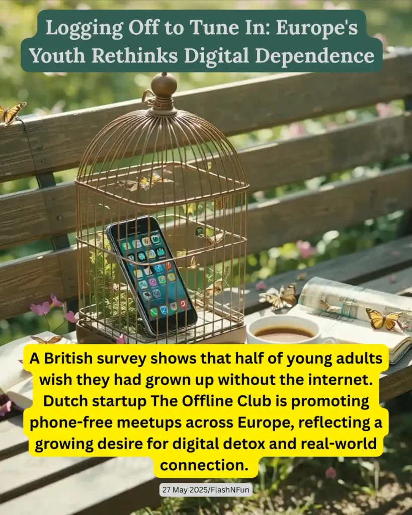 A British survey shows that half of young adults wish they had grown up without the internet. Dutch startup The Offline Club is promoting phone-free meetups across Europe, reflecting a growing desire for digital detox and real-world connection.#digitaldetox, #offlineclub, #techfreelife, #digitallifestyle, #mindfulliving, #screenfreelife, #europenews, #digitalwellness, #unpluggedlife, #youthculture, #technologyimpact, #mentalhealthmatters, #offlineevents, #realconnection, #socialmediafatigue, #digitalminimalism, #digitalbalance, #modernlife, #genzlife, #flashnfun