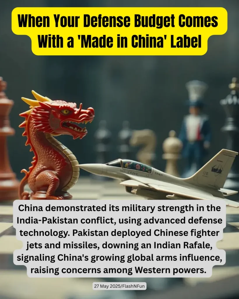 China demonstrated its military strength in the India-Pakistan conflict, using advanced defense technology. Pakistan deployed Chinese fighter jets and missiles, downing an Indian Rafale, signaling China's growing global arms influence, raising concerns among Western powers.#chinamilitary, #globaldefense, #indiachina, #pakistanchina, #militaryconflict, #armsrace, #defensebudget, #madeinchina, #fighterjets, #geopolitics, #militarytechnology, #indopakconflict, #chinainfluence, #asiansecurity, #globalarms, #strategictensions, #rafalejet, #defensenews, #militarysatire, #flashnfun