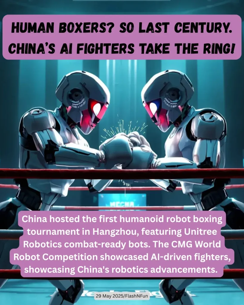 China hosted the first humanoid robot boxing tournament in Hangzhou, featuring Unitree Robotics combat-ready bots. The CMG World Robot Competition showcased AI-driven fighters, showcasing China's robotics advancements.#robotboxing, #airobots, #chinaai, #roboticscompetition, #unitreerobotics, #cmgworldrobotcompetition, #hangzhoutech, #futureofcombat, #humanoidrobots, #artificialintelligence, #technologyevolution, #robotfightclub, #robotshowdown, #mechafighting, #nextgenrobots, #aicompetition, #chinainnovation, #roboticsshowcase, #technews2025, #flashnfunnews