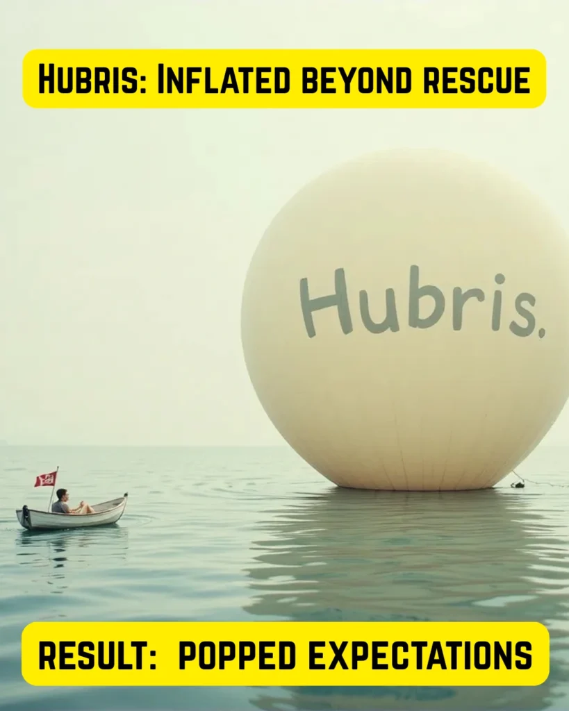 #hubris, #egoquotes, #inflatedego, #expectationvsreality, #visualmetaphor, #poppedexpectations, #lifelessons, #thoughtprovoking, #mindsetmatters, #deepmemes, #philosophicalquotes, #socialcommentary, #motivationalmeme, #failwisely, #learnfrommistakes, #modernwisdom, #egoissues, #satiricalart, #truthbomb, #reflectandgrow