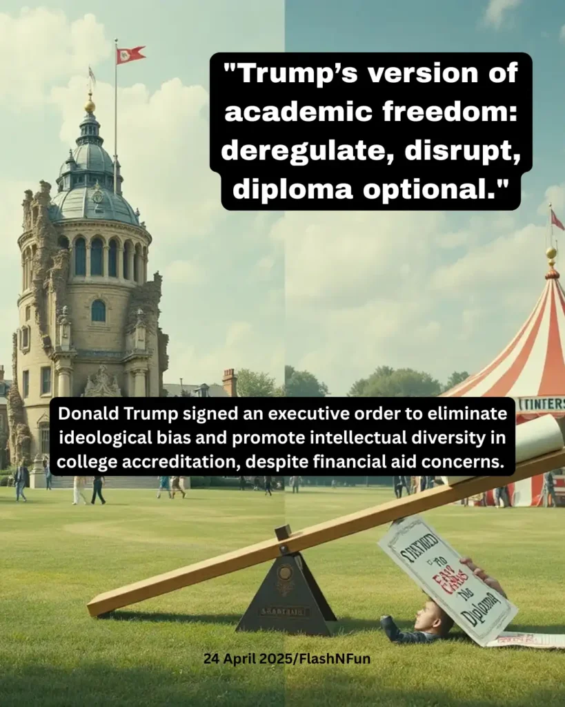 Donald Trump signed an executive order to eliminate ideological bias and promote intellectual diversity in college accreditation, despite financial aid concerns.