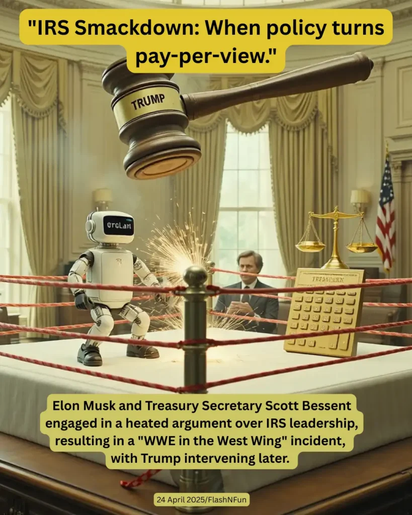 Elon Musk and Treasury Secretary Scott Bessent engaged in a heated argument over IRS leadership, resulting in a "WWE in the West Wing" incident,
with Trump intervening later.