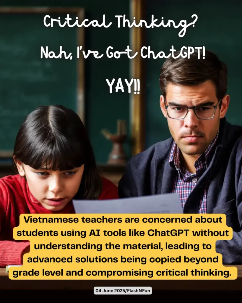 Vietnamese teachers are concerned about students using AI tools like ChatGPT without understanding the material, leading to advanced solutions being copied beyond grade level and compromising critical thinking.#chatgpt, #aiineducation, #criticalthinking, #studentlearning, #aiconcerns, #educationreform, #vietnameseschools, #edtech, #aiimpact, #learningtools, #studentresponsibility, #ethicalai, #aiethics, #aieducation, #misuseofai, #teachersvoice, #academicintegrity, #futureofeducation, #aisolutions, #chatgptissues, #classroomtechnology, #digitallearning, #aiawareness, #responsibleai, #edtechchallenges, #copyculture, #educationmatters, #educationpolicy, #studentskills, #techinschools